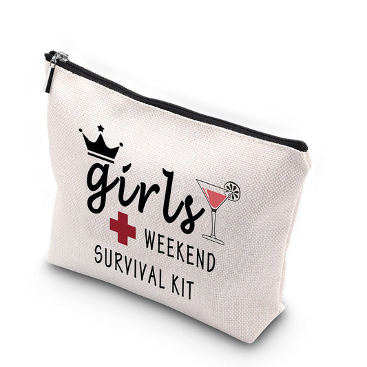 WCGXKO Weekend Survival Kit Zipper Pouch Makeup Bag Weekend Gift for Best Friend (Girls Weekend Survival)