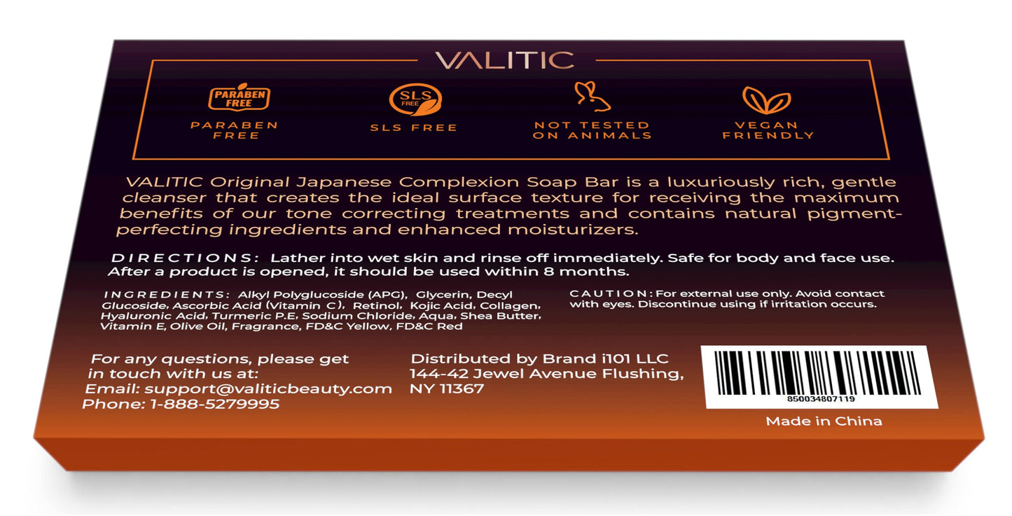 VALITIC Kojic Acid Dark Spot Remover Soap Bars with Vitamin C, Retinol, Collagen, Turmeric - Original Japanese Complex Infused Hyaluronic Acid, E, Shea Butter, Castile Olive Oil (4 Pack)