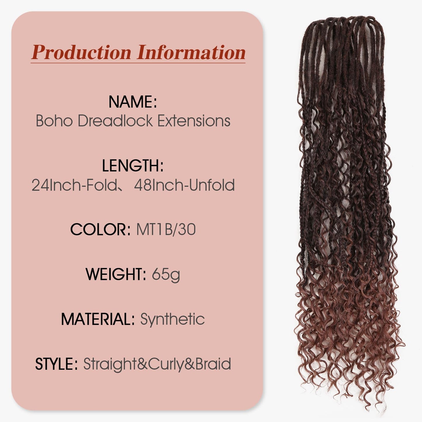 HANNE Double Ended Dreadlock Extensions Soft Boho Box Braids 24 Inch Crochet Synthetic Dreadlock Extensions with Curly End Dreads Extensions for Women Brown to Honey Brown (10 Strands/Pack MT1/30)