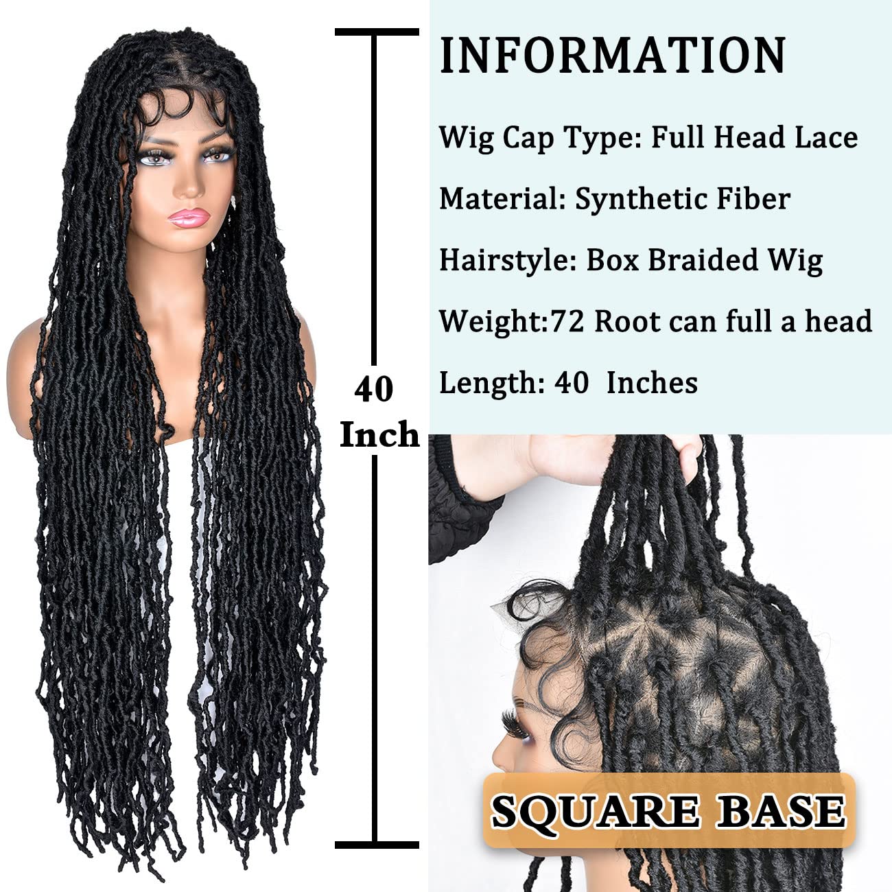 RunM Faux Locs Braided Wigs for Black Women Faux Locs Wig Full Double Lace Curly Braids Wig 40 Inch Synthetic Lace Twist Wig(1B)