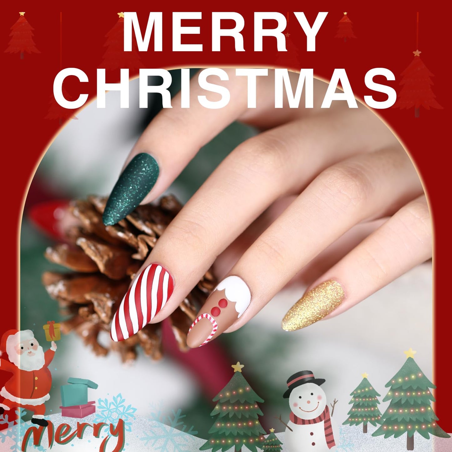 SHOYUM Christmas Day Gel Nail Polish Set - 10 Colors Gel Polish Set Red White Green Gold Silver Glitter Sparkle Gel Nail Kit Soak Off Nail Art Manicure DIY Gifts for Women Classic