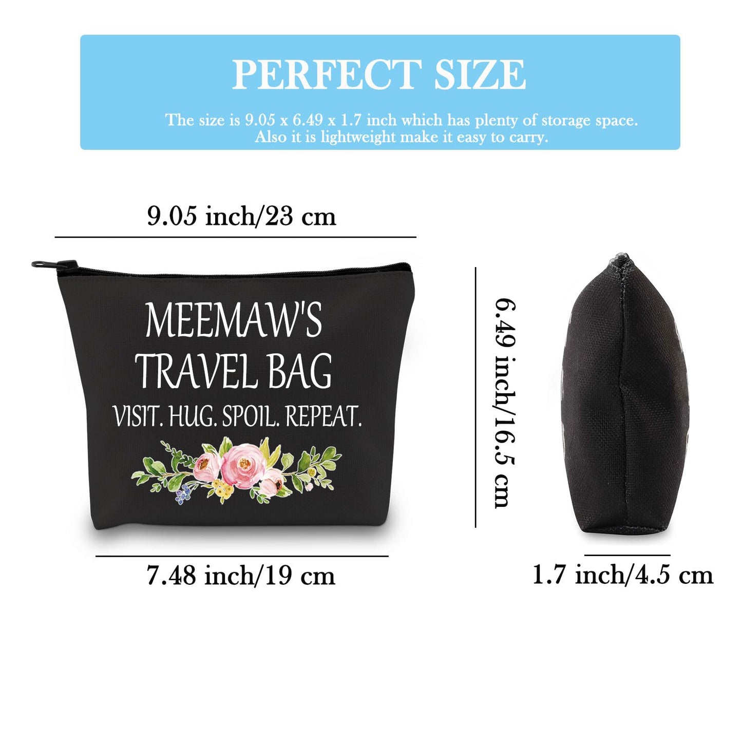 Meemaw Gift Grandmother Gift Mother Day Zipper Pouch Cosmetic Bag Birthday Gifts for Grandma (Meemaw's Travel Black)