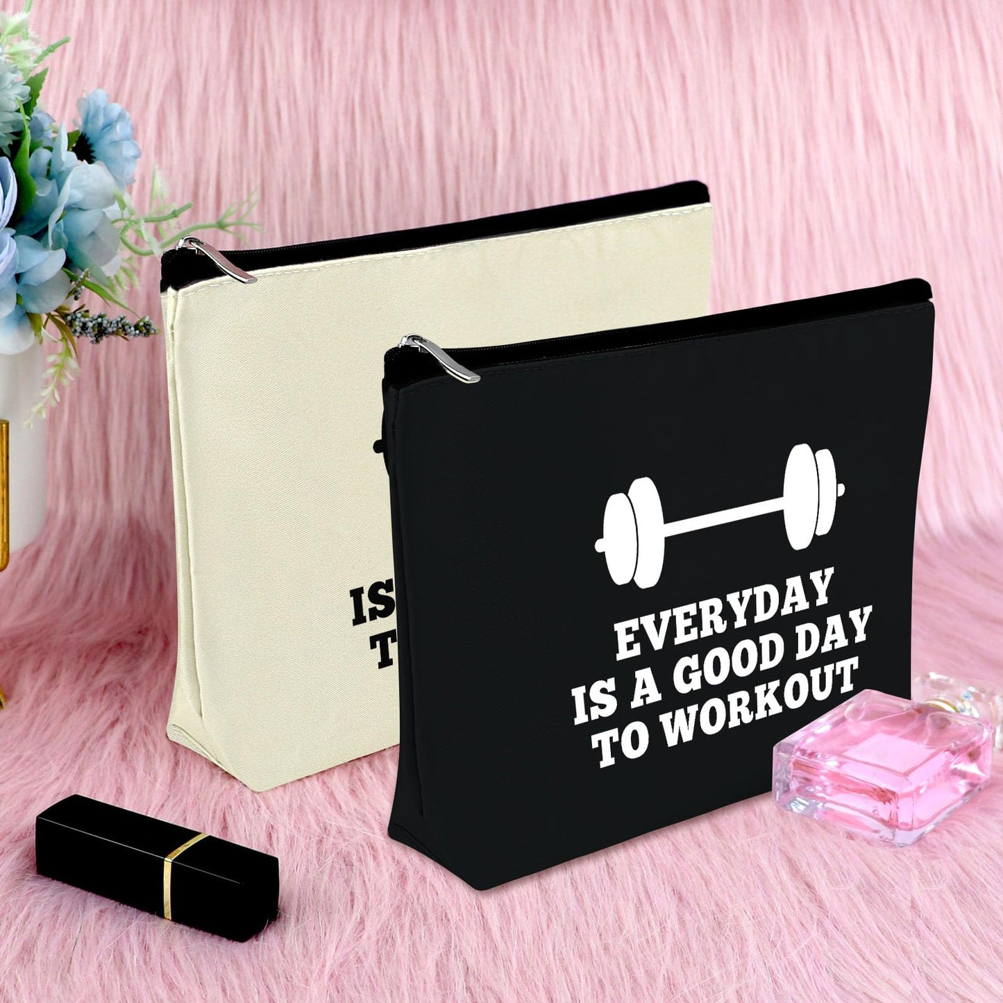 Fitness Trainer Gifts Makeup Bag Trainer Appreciation Gifts Workout Coach Gift Bodybuilding Gift for Women Workout Gift Inspirational Gift for Friends Christmas Birthday Gift 2PCS Travel Cosmetic Bag