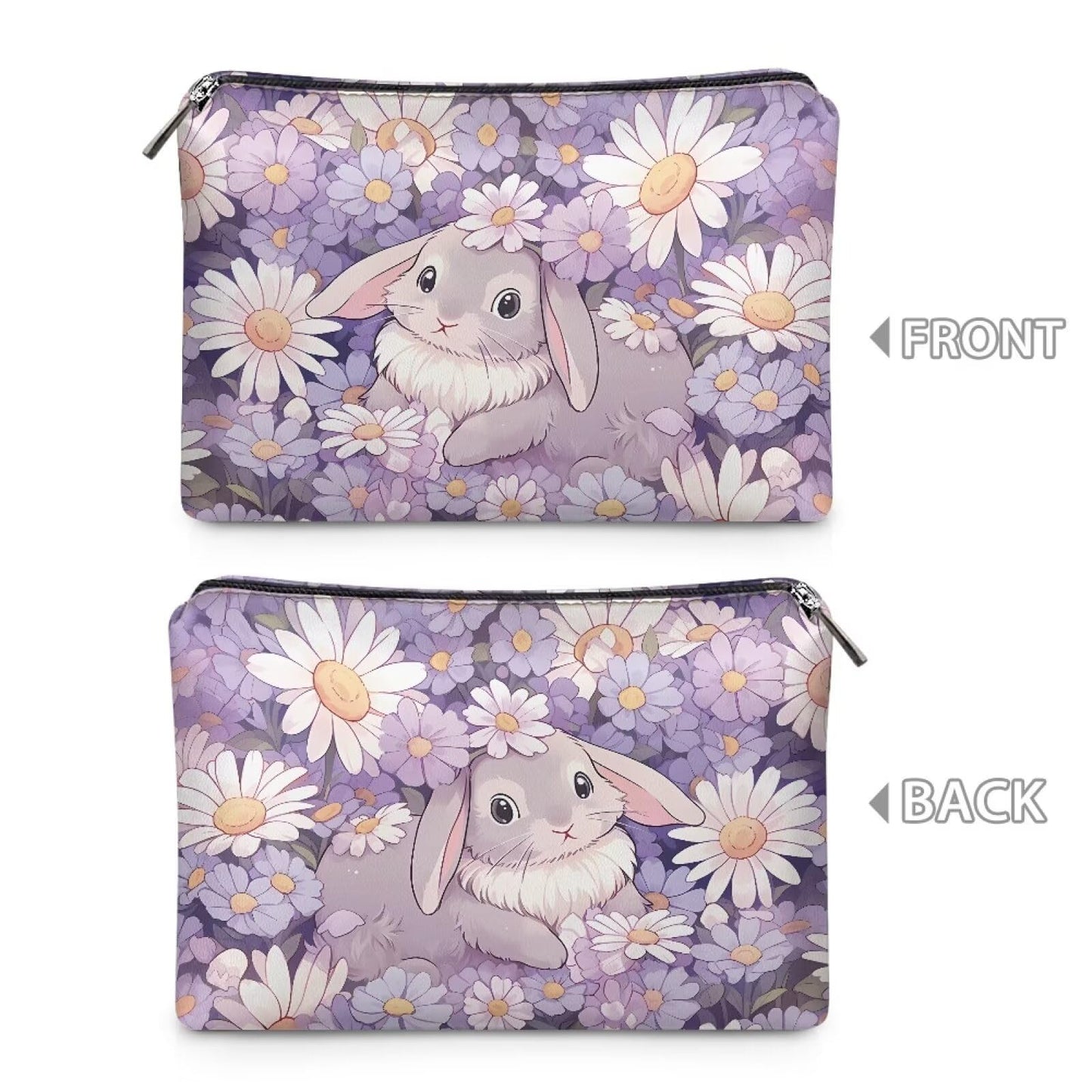 ELEDIZI Bunny Makeup Pouch Cute Makeup Bag Small Travel Cosmetic Bags for Women Teen Girls Waterproof Makeup Brush Holder Leather Clutch Wallet Purse Zipper Lipstick Case Easter Gifts for Her