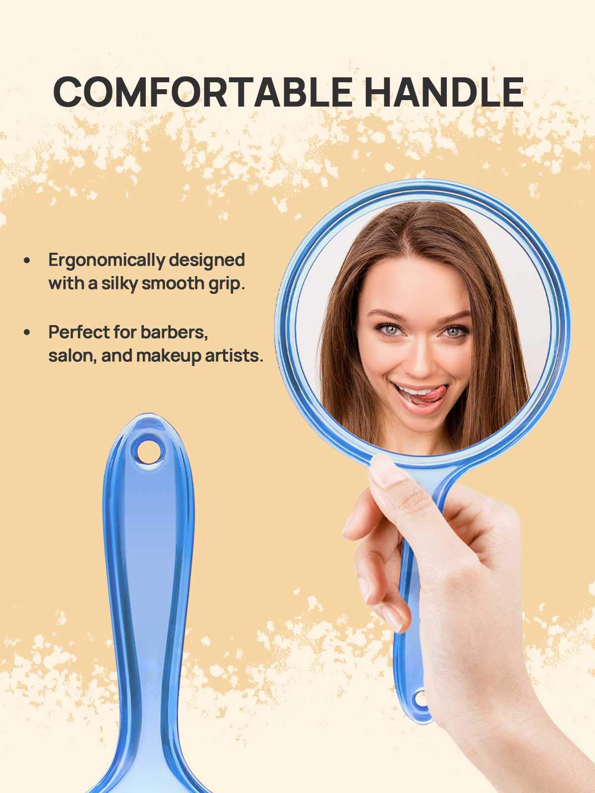 OMIRO Hand Mirror, Double-Sided Handheld Mirror 1X/3X Magnifying Mirror with Handle, Pack of 1 (Transparent Blue)