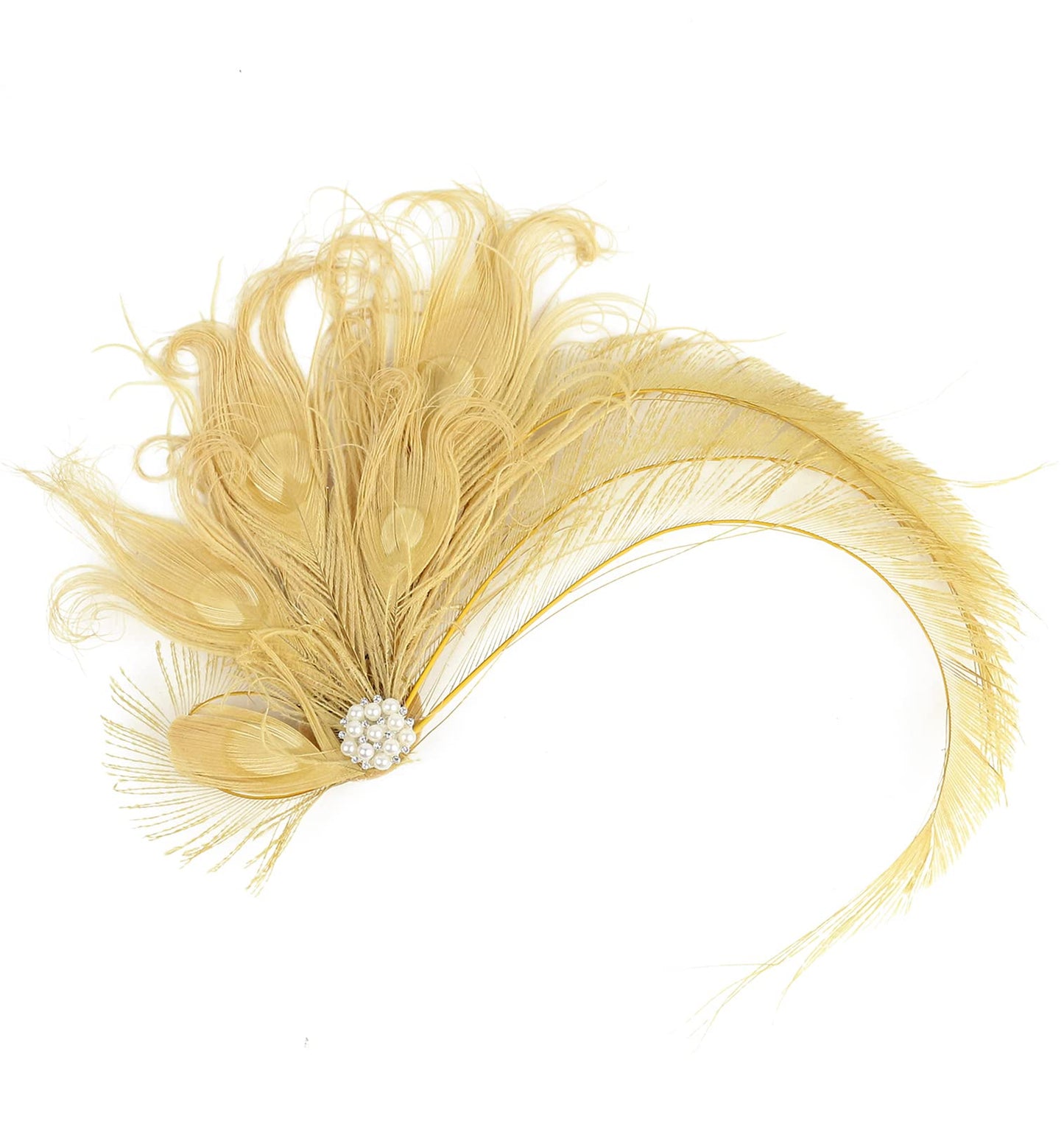 Z&X Peacock Feather Fascinator Hair Clip Headband 1920s Costume Flapper Headpiece (015a- Gold)