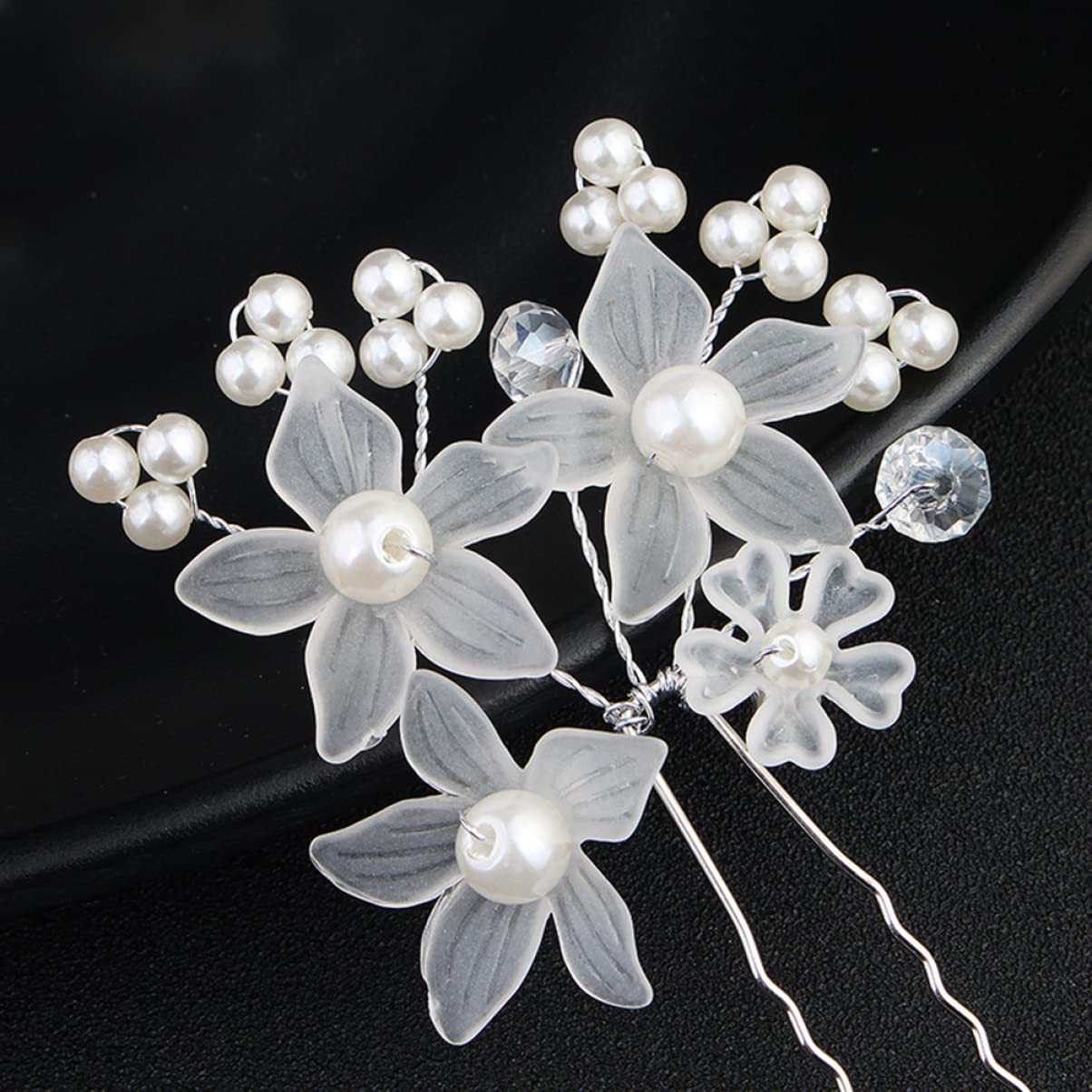 LALAFINA 12Pcs Flower Bridal Hair Pins White Flower U Shape Hairpins Pearl Bridal Hair Pins Bride Hair Piece Wedding Hair Accessories for Bridal Women