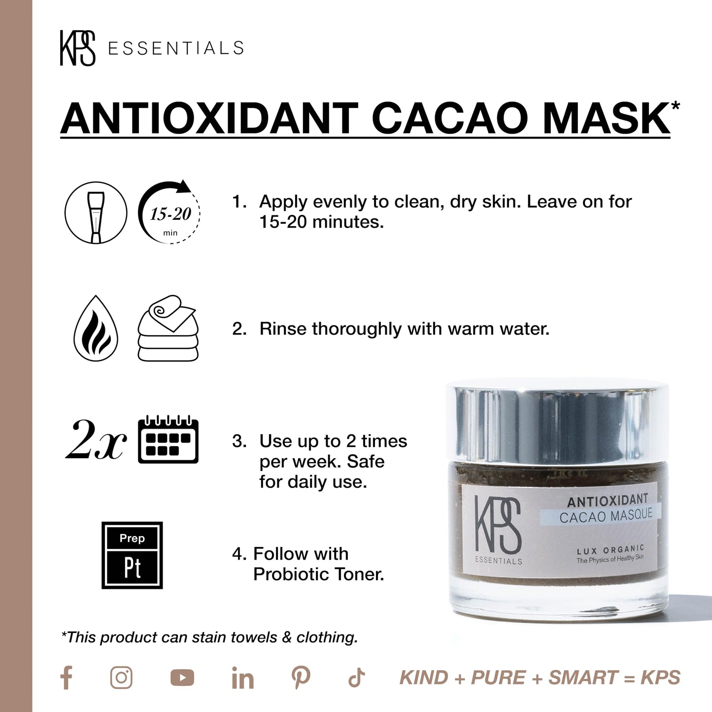 KPS Essentials Antioxidant Cacao Mask - Luxurious Face & Body Mask for All Skin Types - Age-Defying, Wrinkle-Smoothing, Exfoliating & Nourishing with Cacao, French Green Clay, Turmeric - 2.3 oz