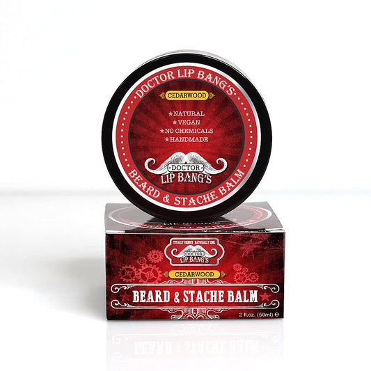 Doctor Lip Bang's Vegan Beard and Stache Balm | Cedarwood | Cruelty-Free | 100% All Natural | Paraben-Free | Made in the United States | Great for Grooming Beards and Mustaches