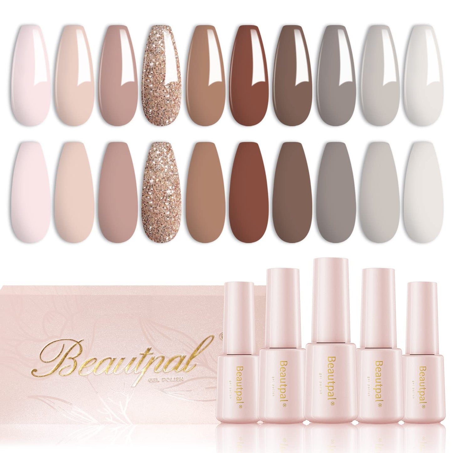 Larvall Beautpal Nude Grey Gel Nail Polish Set 10PCS All Seasons Skin Tones Gel Polish Set Neutral Gel Polish Colors Soak Off UV/LED Lamp Needed Salon DIY Manicure Gift Box for Women Girls 7ml