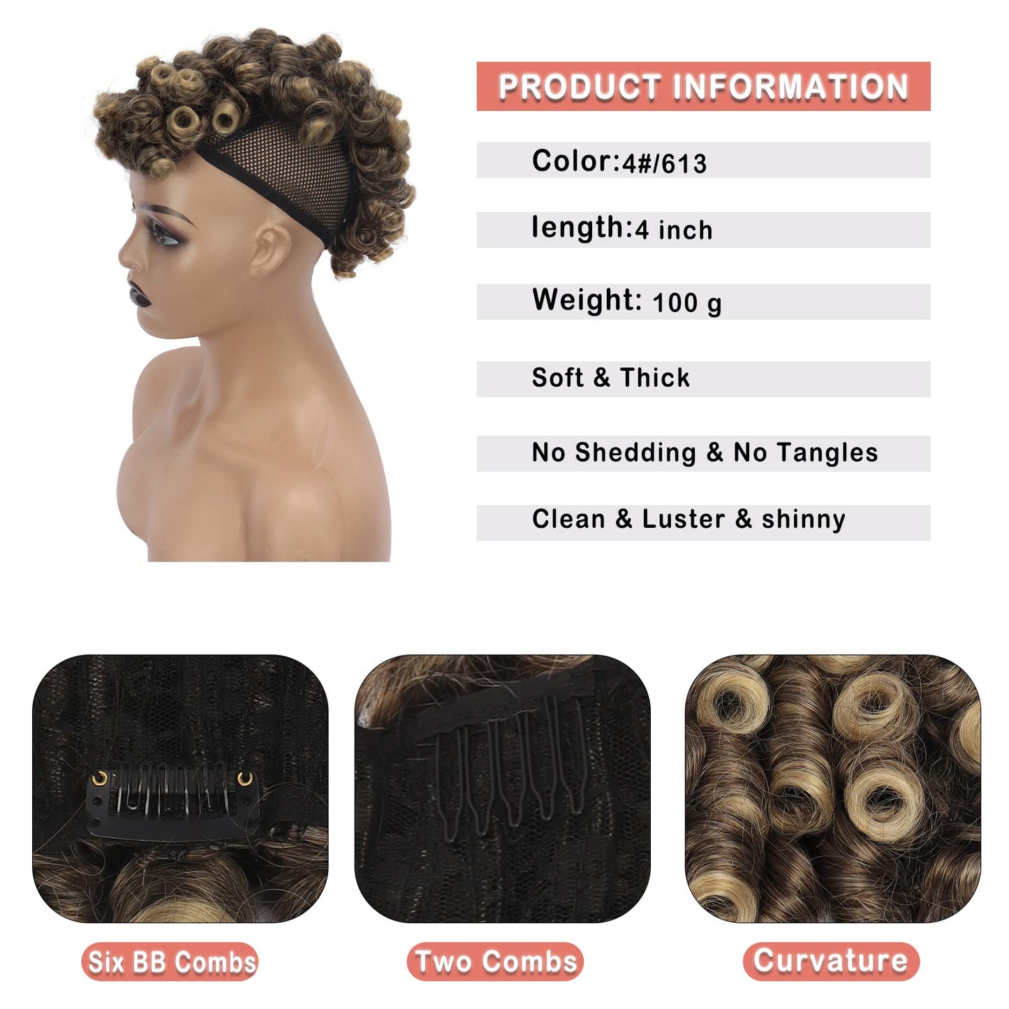 Oseti Short Curly Mohawk Wigs Faux Hawk Hair Clip in Hair Extension for Women Ombre Light Brown Mohawk Ponytail Wig, Deep Wave High Afro Puff Drawstring Ponytail with Bangs Hairpieces for Black Women