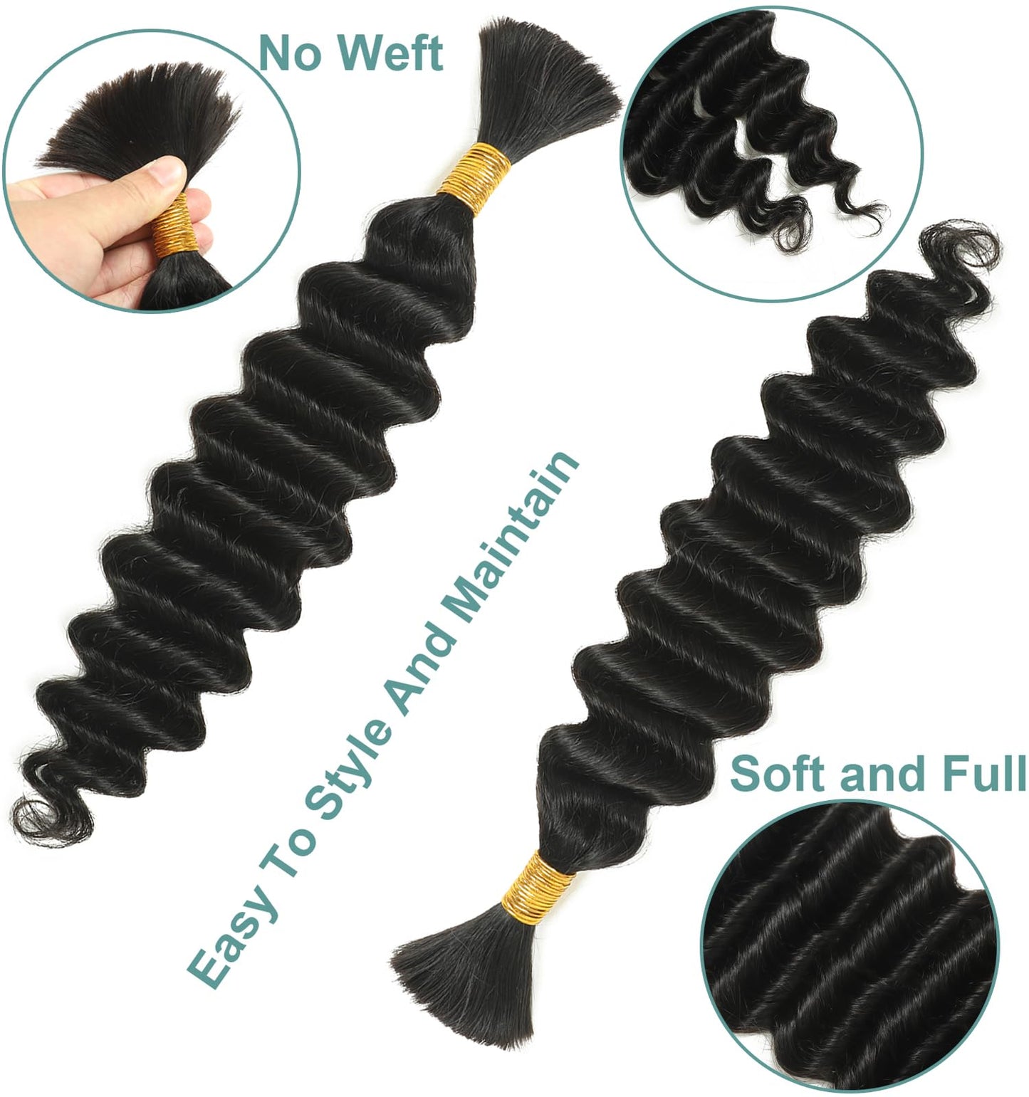 Human Braiding Hair For Boho Braids 22Inch Deep Wave Bulk Human Hair for Braiding No Weft 100g 2 Bundles Human Hair Braiding Hair Brazilian Virgin Human Hair Extensions Wet and Wavy