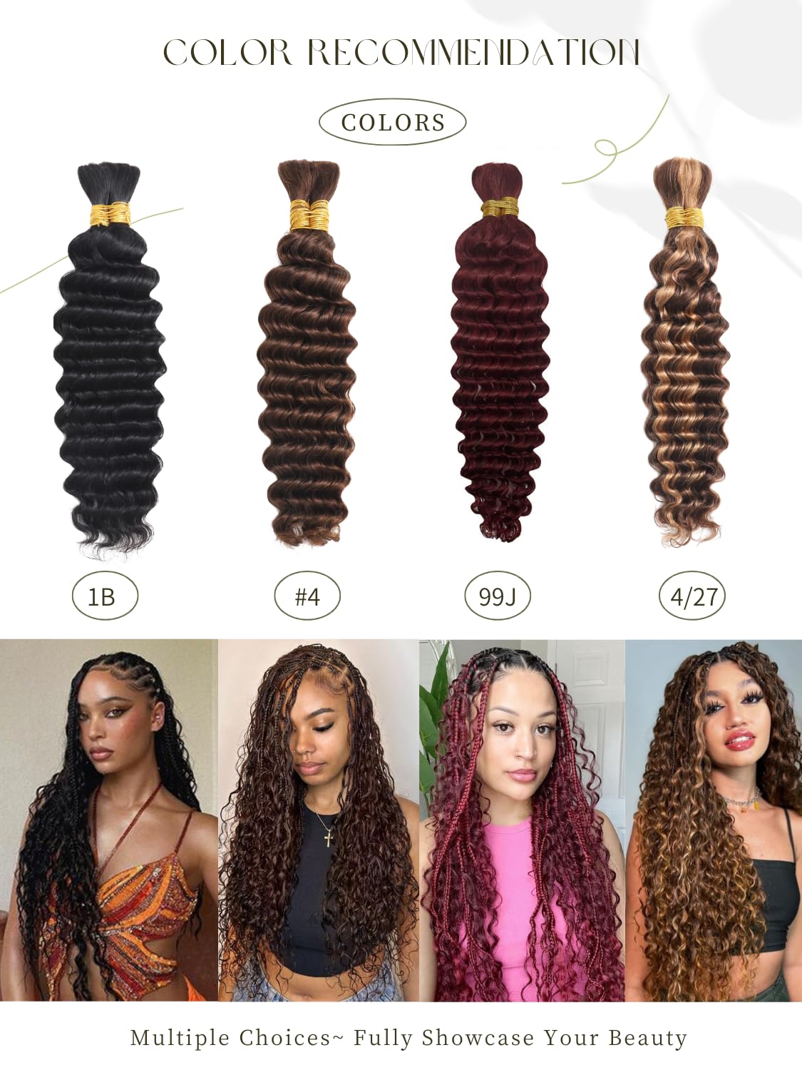 Human Braiding Hair 2Bundles 100g 22 Inch Deep Wave Bulk Human Hair for Braiding No Weft 12A Brazilian Virgin Curly Human Hair Extensions for Boho Braids Wet and Wavy Human Hair Braiding Hair