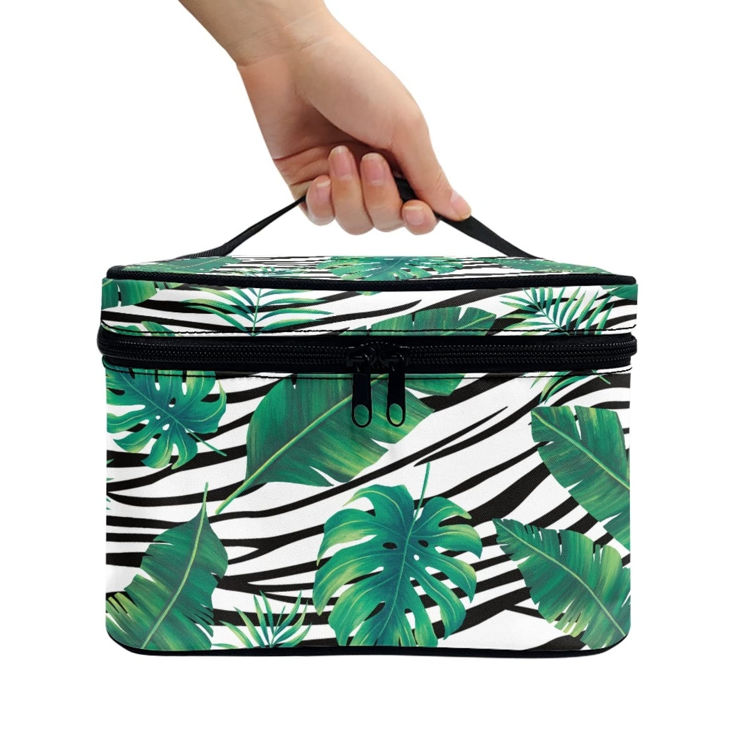 Horeset Tropical Leaves Print Fashion Makeup Bag for Women Casual Travel Toiletry Bag Smooth Two -Way Zipper Cosmetic Bag