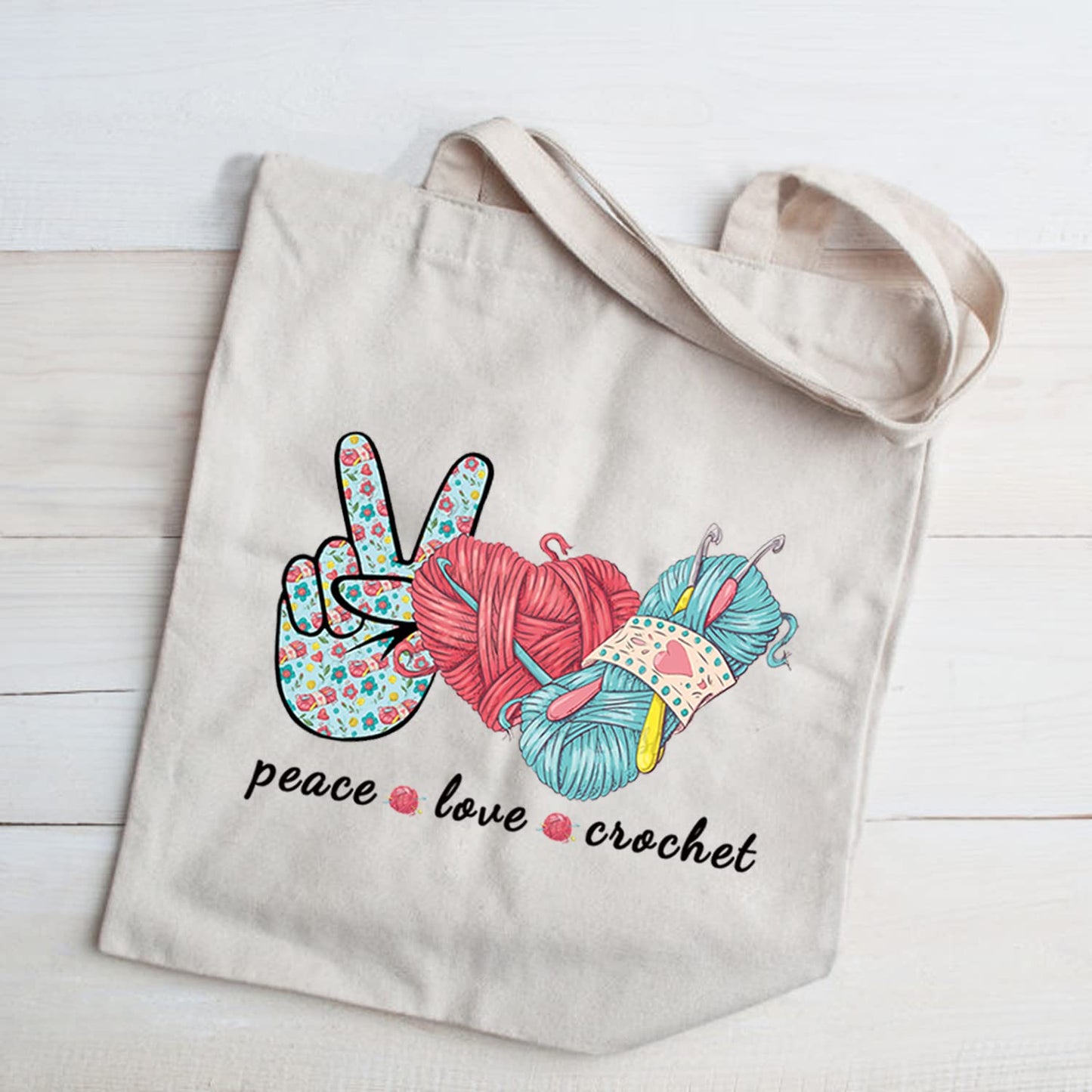 JXGZSO Knitting Project Bag Weaver Storage Bag Peace Love Crochet Makeup Bag With Zipper Knitter Gift (peace love crochet shopping)