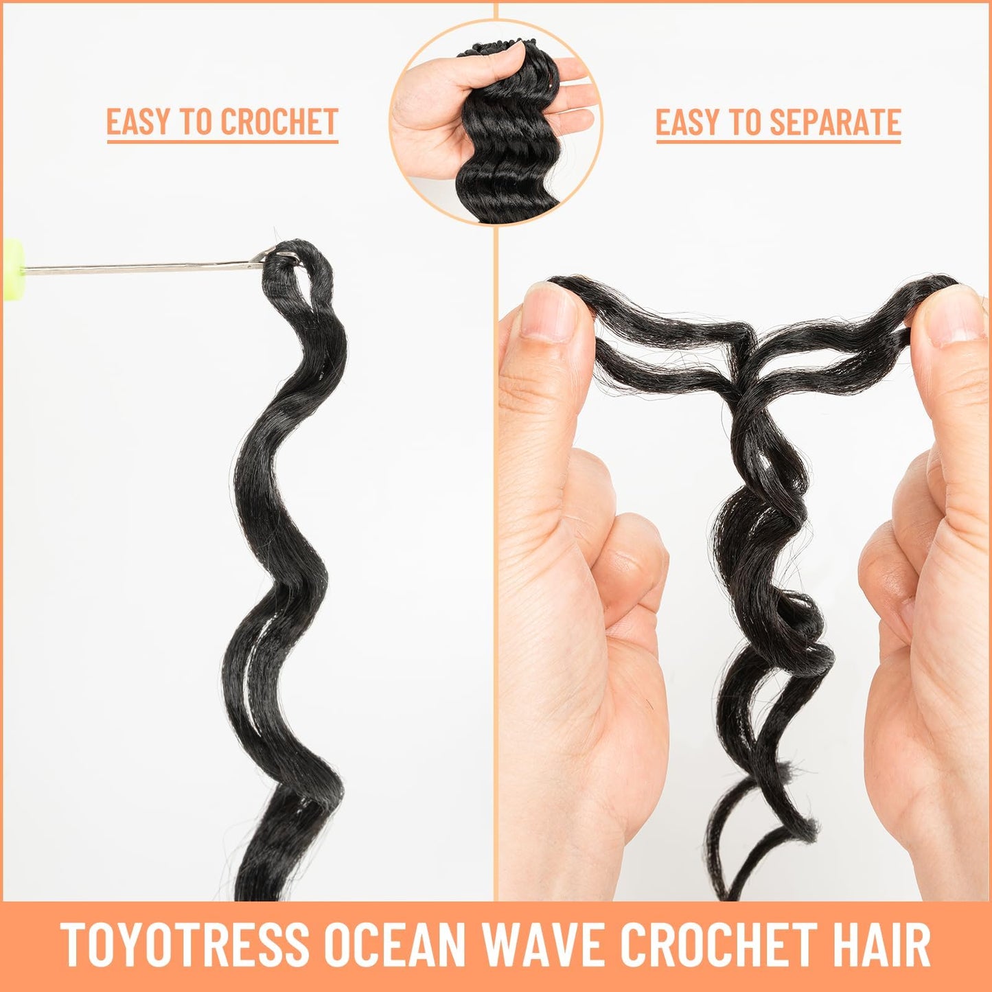 Toyotress Ocean Wave Crochet Hair - 16 Inch 8 Packs Dark Brown Ocean Wave Braiding Hair, Beach Curl Deep Twist Water Wave Short Curly Synthetic Hair Extensions (16 Inch, 2-8P)