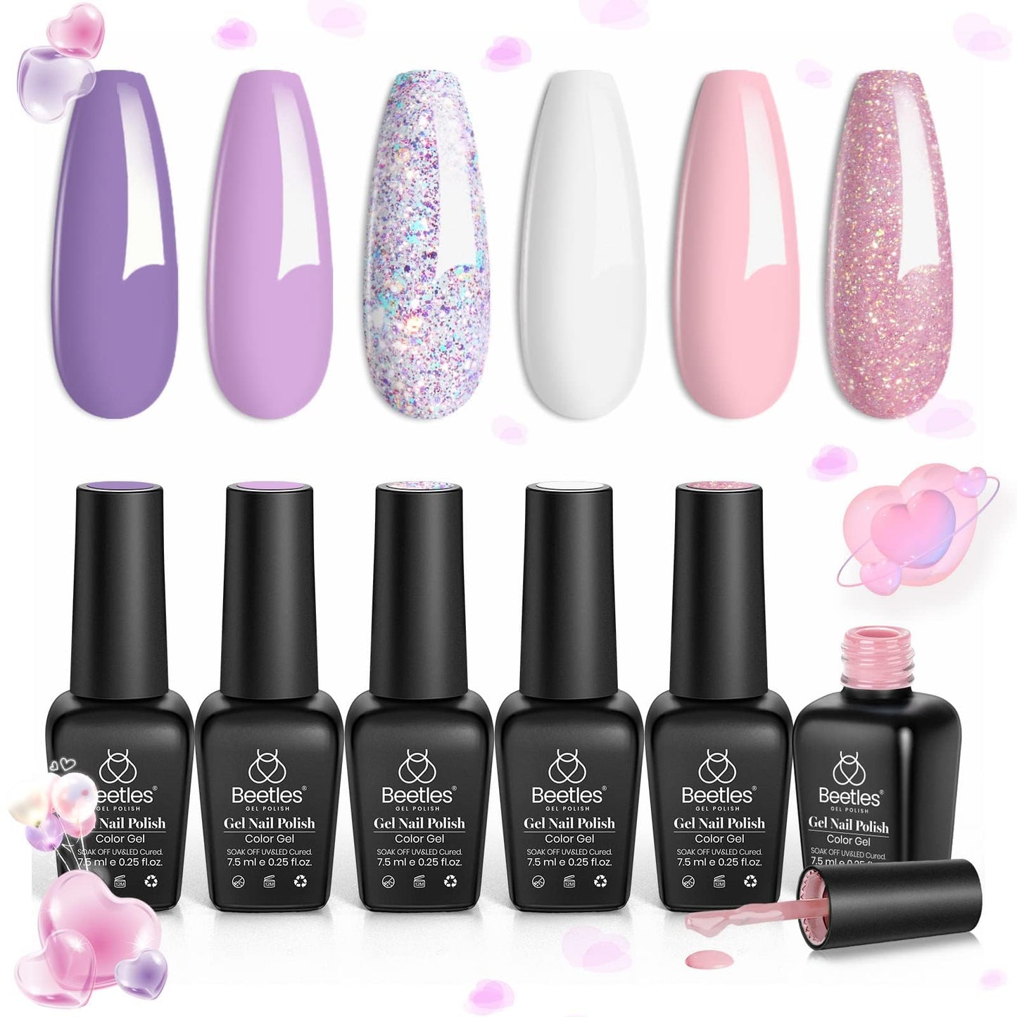 beetles Gel Polish Nail Set 6 Colors Romantic Garden Collection Pink Purple Glitter Milky White Soak Off Uv Led Lamp Cured Diy Manicure Kit