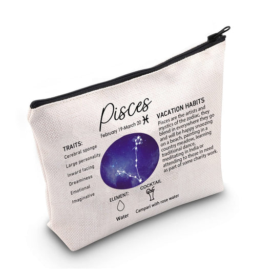 LEVLO 12 Constellation Travel Toiletry Bags 12 Zodiac Cosmetic Makeup Bag Christmas Mother's Day Birthday Gifts(Pisces)