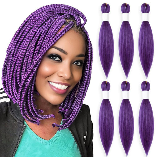 KAVSORAPI Dark Purple Braiding Hair 10 Inch Pre Stretched Hair Colored Short Straight Crochet Braids Yaki Texture Synthetic Fiber 6 Packs (Dark Purple)