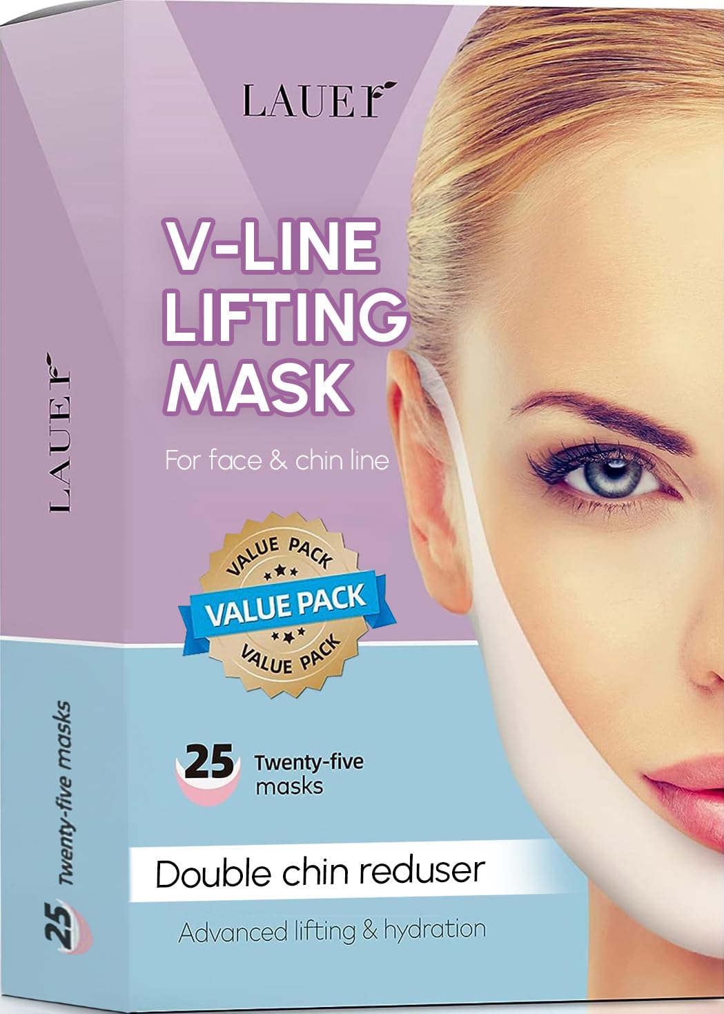 V Shaped Slimming Face Mask Double Chin Reducer V Line Lifting Mask Neck Lift Tape Face Slimmer Patch Chin Strap For Women Jawline Sculptor For Firming and Tightening Skin 10 and 25 Masks Bundle