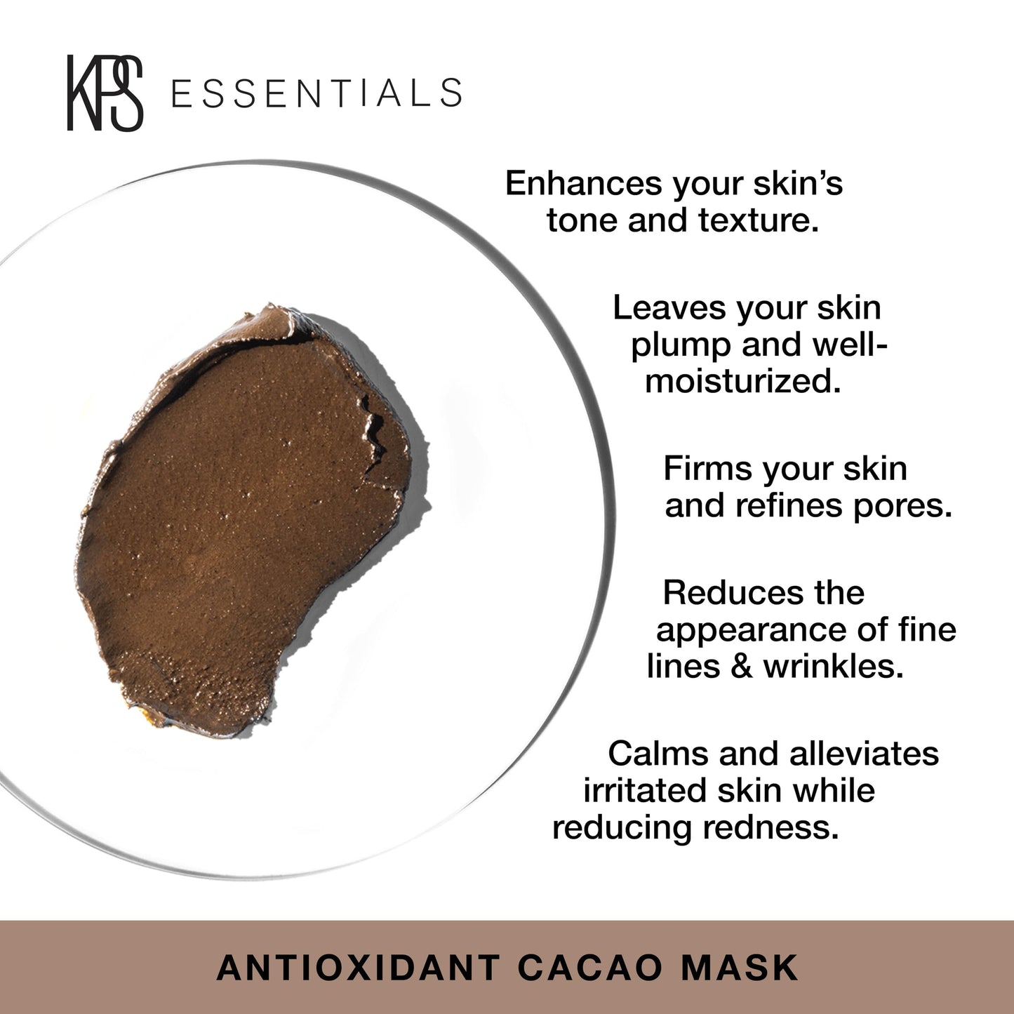 KPS Essentials Antioxidant Cacao Mask - Luxurious Face & Body Mask for All Skin Types - Age-Defying, Wrinkle-Smoothing, Exfoliating & Nourishing with Cacao, French Green Clay, Turmeric - 2.3 oz