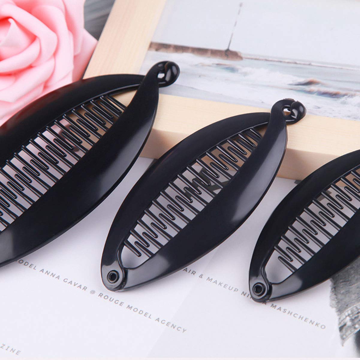 Numblartd 6Pcs Black Plastic Fish Shape Banana Hair Clip Hair Comb - French Fashion Ponytail Shark Clip Hair Clincher Hairgrip DIY Hair Accessories for Women (Length 3.74inch)