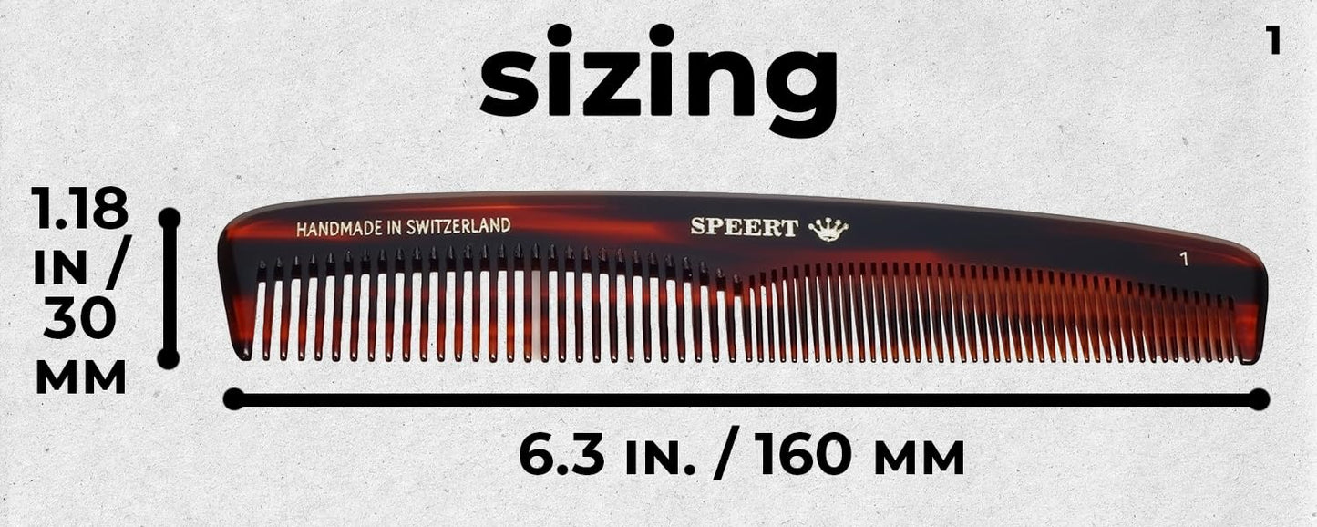 Speert #1619 Handmade Wide Tooth Mustache Comb - Small Tortoise Havana Acetate, Coarse Hair Pocket Sized Grooming Tool, Tangle Free Straightener for Beard Growth and Styling, Wet or Dry Use