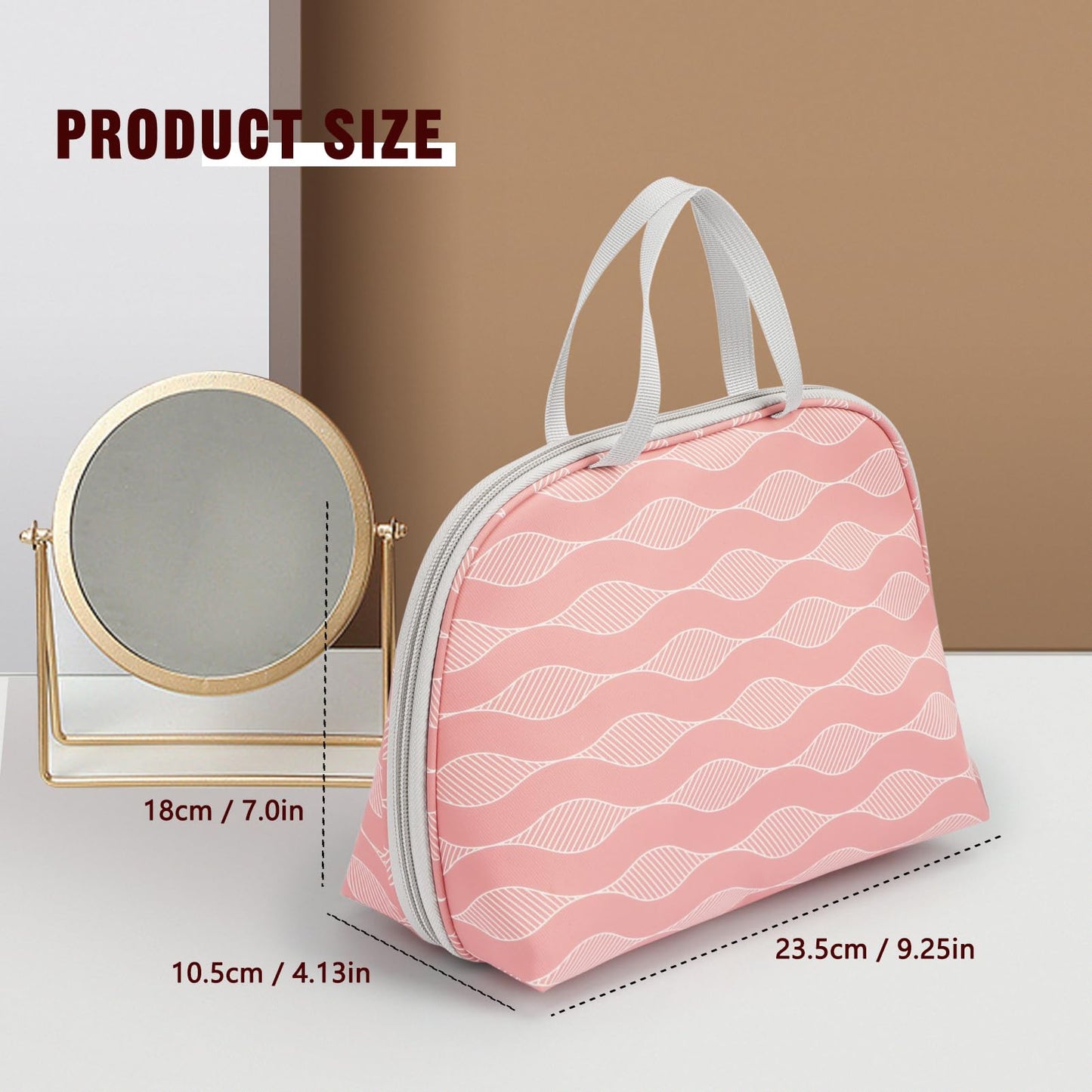 DuringCo Cute Travel Toiletry Bag for Women Girls,Cosmetics Bag Overnight with Hanging Belt, Expanding MakeUp Bag Organizer,Two Sided Ripple Handbag Travel Essentials,Pink