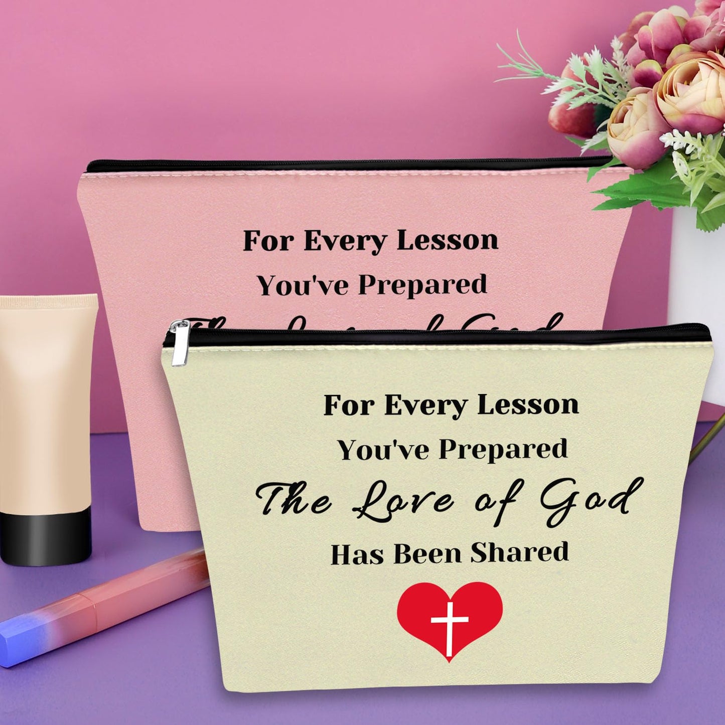 Sazuwu 2PCS Sunday School Teacher Gift Makeup Bag Teacher Appreciation Gifts for Women Religious Gift for Teacher Cosmetic Bag Christian School Teacher Gifts Birthday Thanksgiving Christmas Gifts