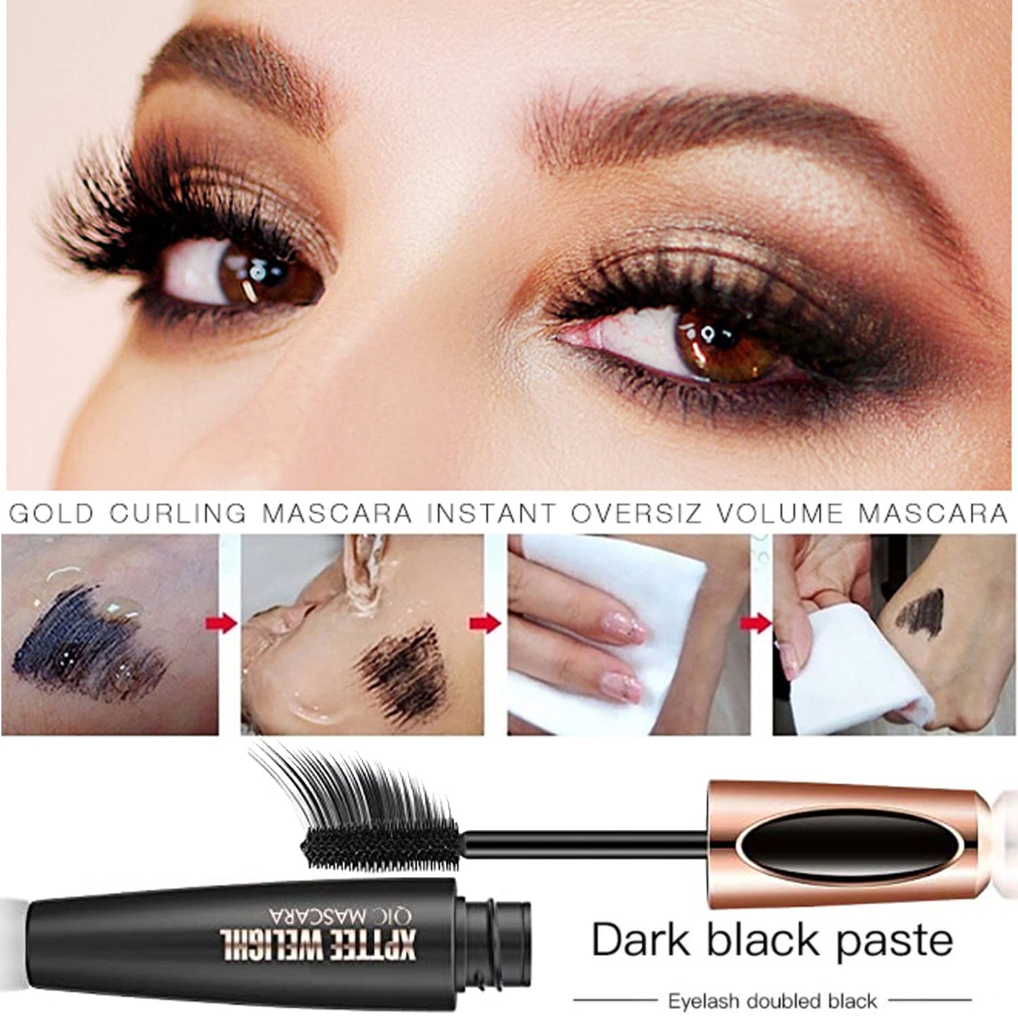 4D Silk Fiber Lash Mascara Extension Voluminous Fiber Mascara Waterproof & Smudge-Proof Mascara Long-Lasting No Flaking Natural No Clumping,All Day Exquisitely Full(3 Packs)