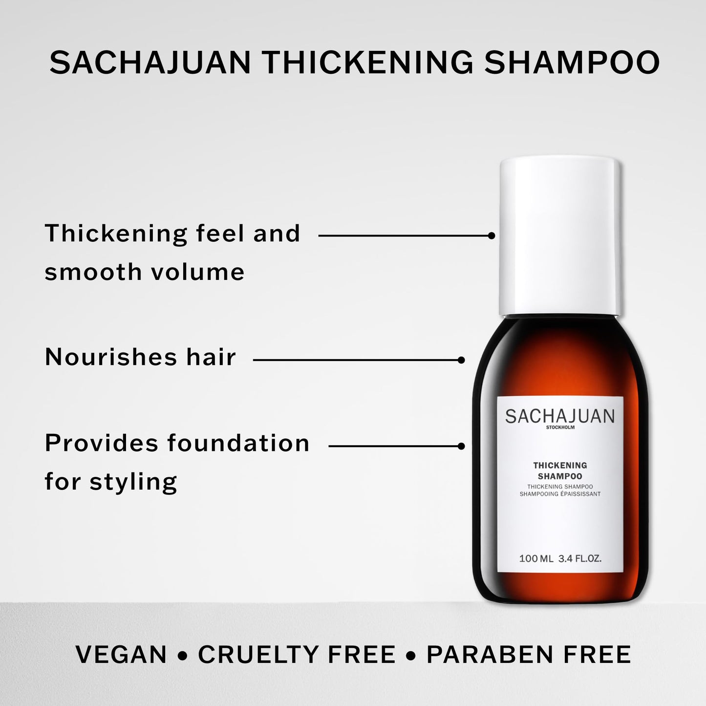 SACHAJUAN Thickening Hair Shampoo, Volumizing, Heat & UV Protectants, Shine & Smooth Volume, Paraben-Free, 3.4 fl oz