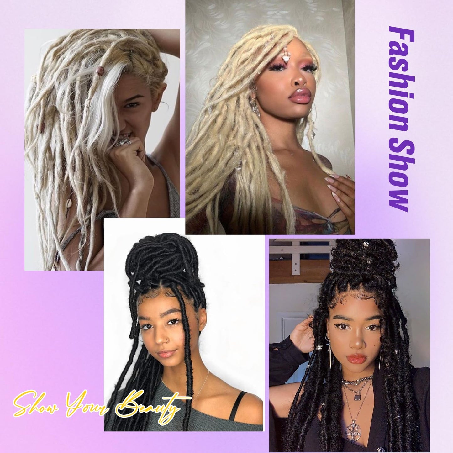 LADY MIRANDA 20 Inch White Tapering Dreadlock Extensions SE Synthetic Dreadlock Extensions Pre-Looped Crochet Dreadlocks Soft Handmade Hippie Style Dreads Extensions(10 Strands)