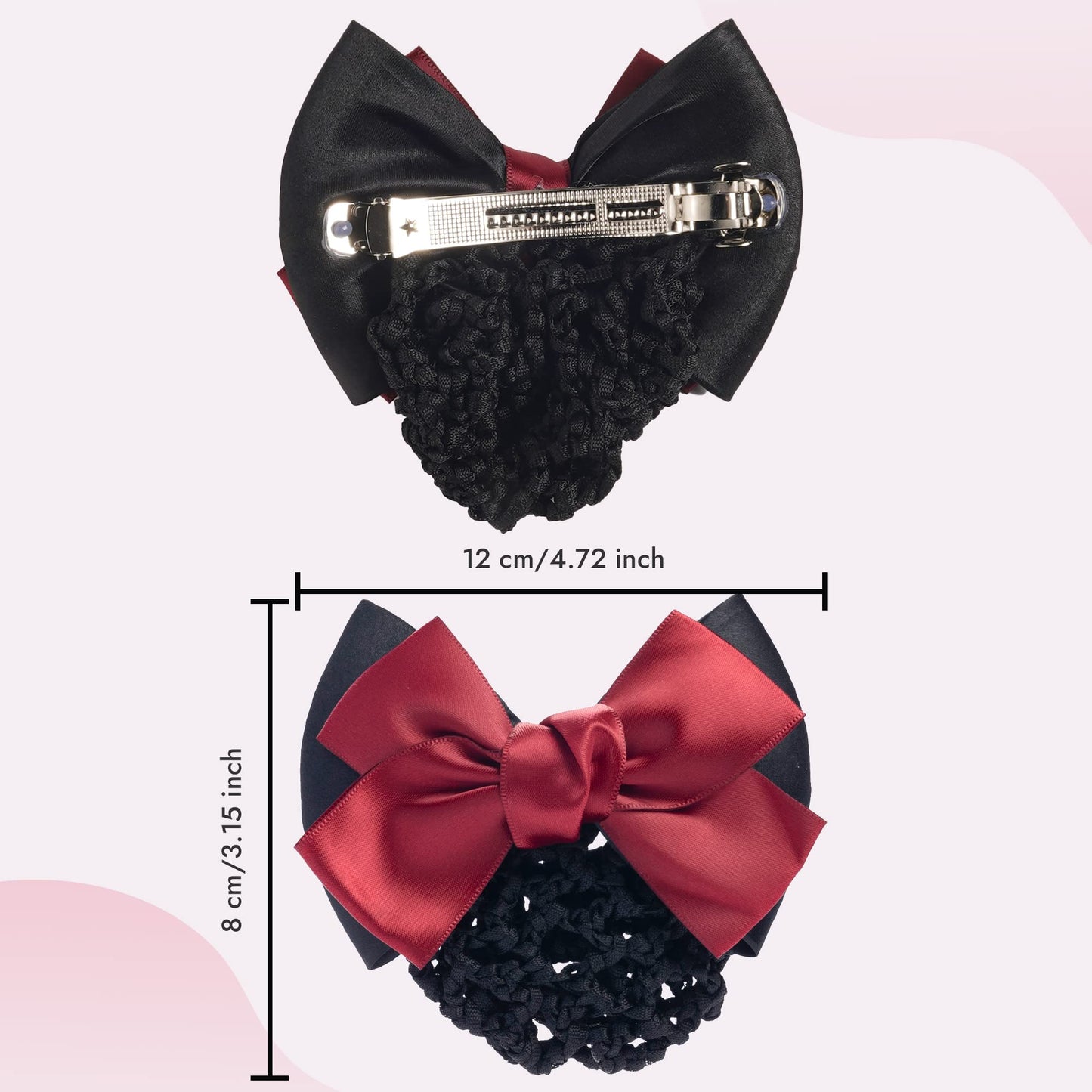 TXIN 9 Pieces Women's Hair Accessories: Satin Bow Crochet Bowknot Barrette, Mesh Knit Hairnets Clip for Women and Girls in Black, Navy Blue, and Red