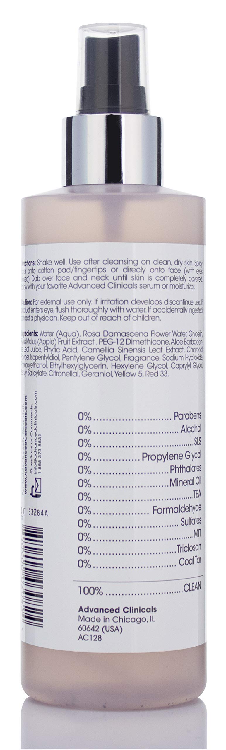 Advanced Clinicals Collagen + Rosewater Facial Mist Toner W/Charcoal & Aloe Vera. Alcohol-Free PH Balancing Formula Detoxifies & Hydrates Skin Improving Overall Skin Tone, Face Mist, 8 Fl Oz, 2-Pack