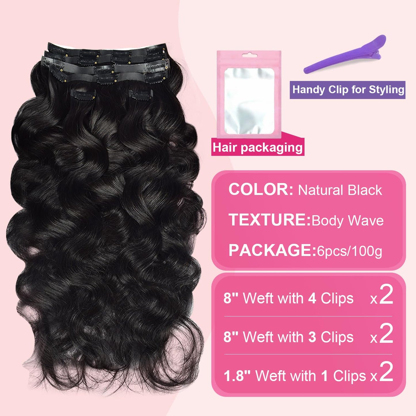 Clip in Hair Extensions Real Human Hair for Women 110g 6pcs Seamless Clip in Hair Extensions Body Wave 10A Brazilian Human Hair Extension Soft PU Weft Clip On Hair Extensions #1B Natural Black 20 Inch