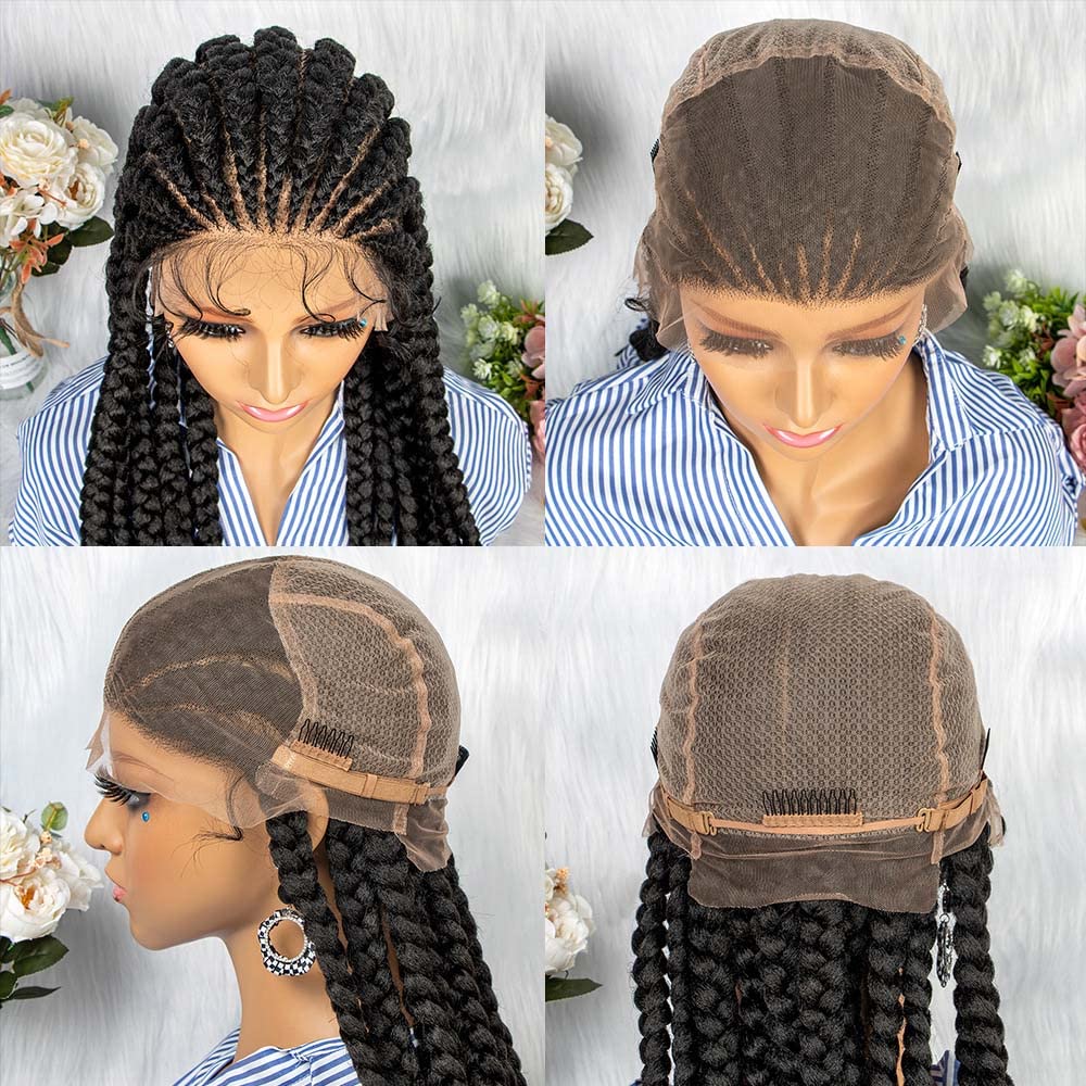 melody wig 36" Black Braids Full Lace Braided Wigs For Women Jumbo Box Braids Lace Front Wig With Baby Hair Lightweight Synthetic 11Braids Cornrow Twisted Wigs