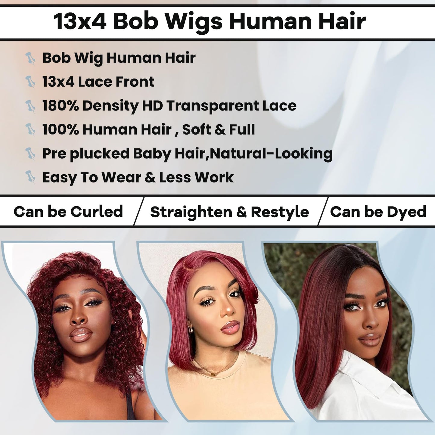 Blonlier 99j Bob Wig Human Hair Burgundy Lace Front Wigs Human Hair Bob Wigs Red Bob Wig Human Hair Glueless Wigs Human Hair 12inch HD Lace Front Straight Wig