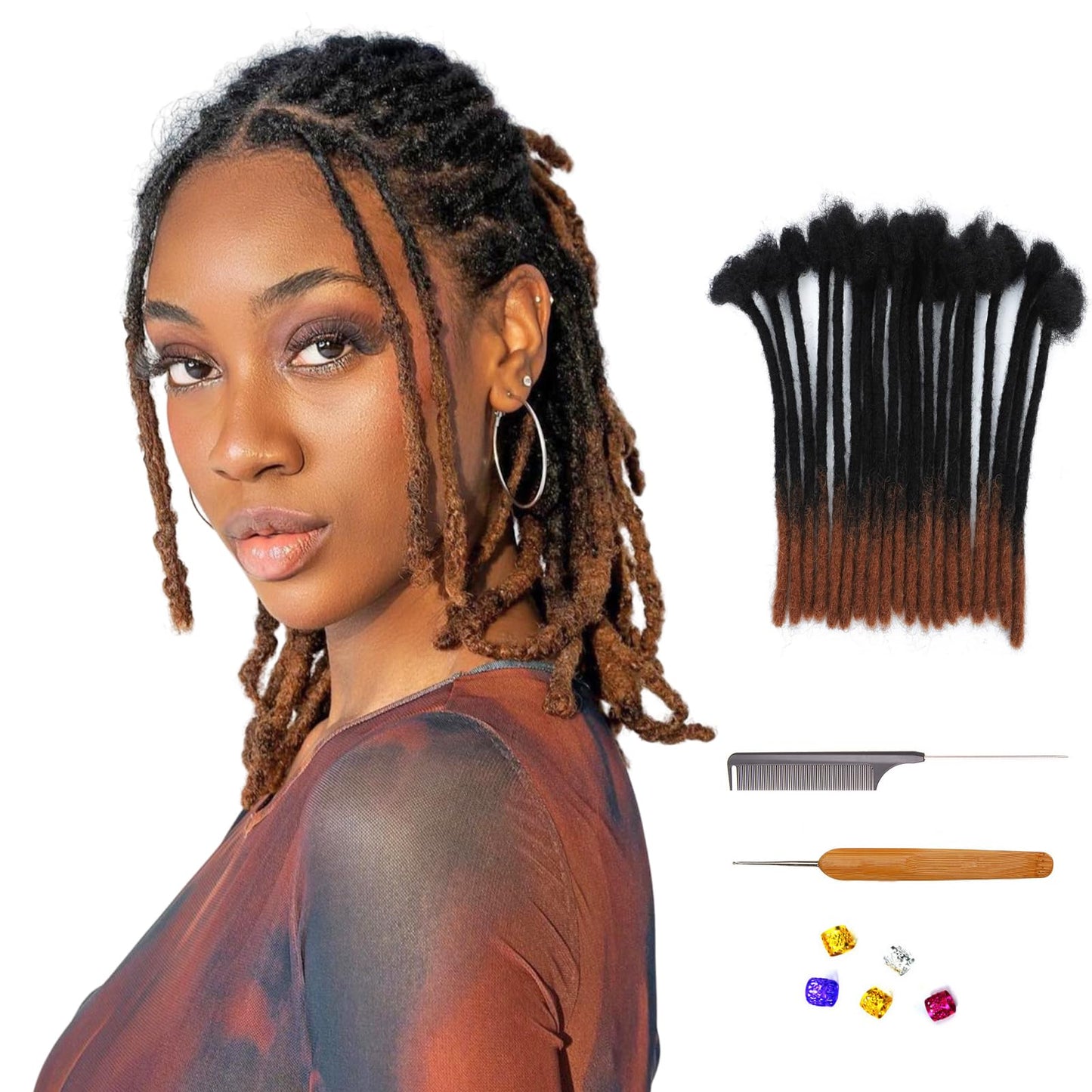 KYNLEY 0.6cm Permanent Loc Extensions Human Hair 30 Strands 8 inch Real Dreads Extensions Human Hair Dreadlock Extensions for Men Ombre Color T1B/30