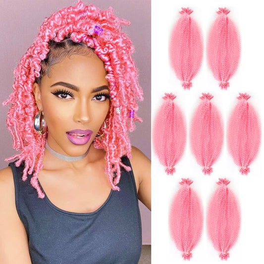 Springy Afro Twist Hair 16 inch 7 packs Soft Pink Spring Twist Afro Hair For Distress Locs crochet hair Synthetic Marley Twist Braiding Hair Extension For Black Women（16inch Pink）