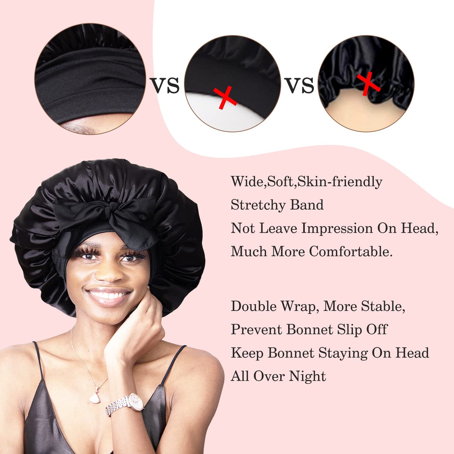 BONNET QUEEN 2Pcs Pack Silk Bonnet for Sleeping Satin Bonnet Hair Bonnet with Tie Band Sleep Bonnet Men Bonnet for Women Curly Hair