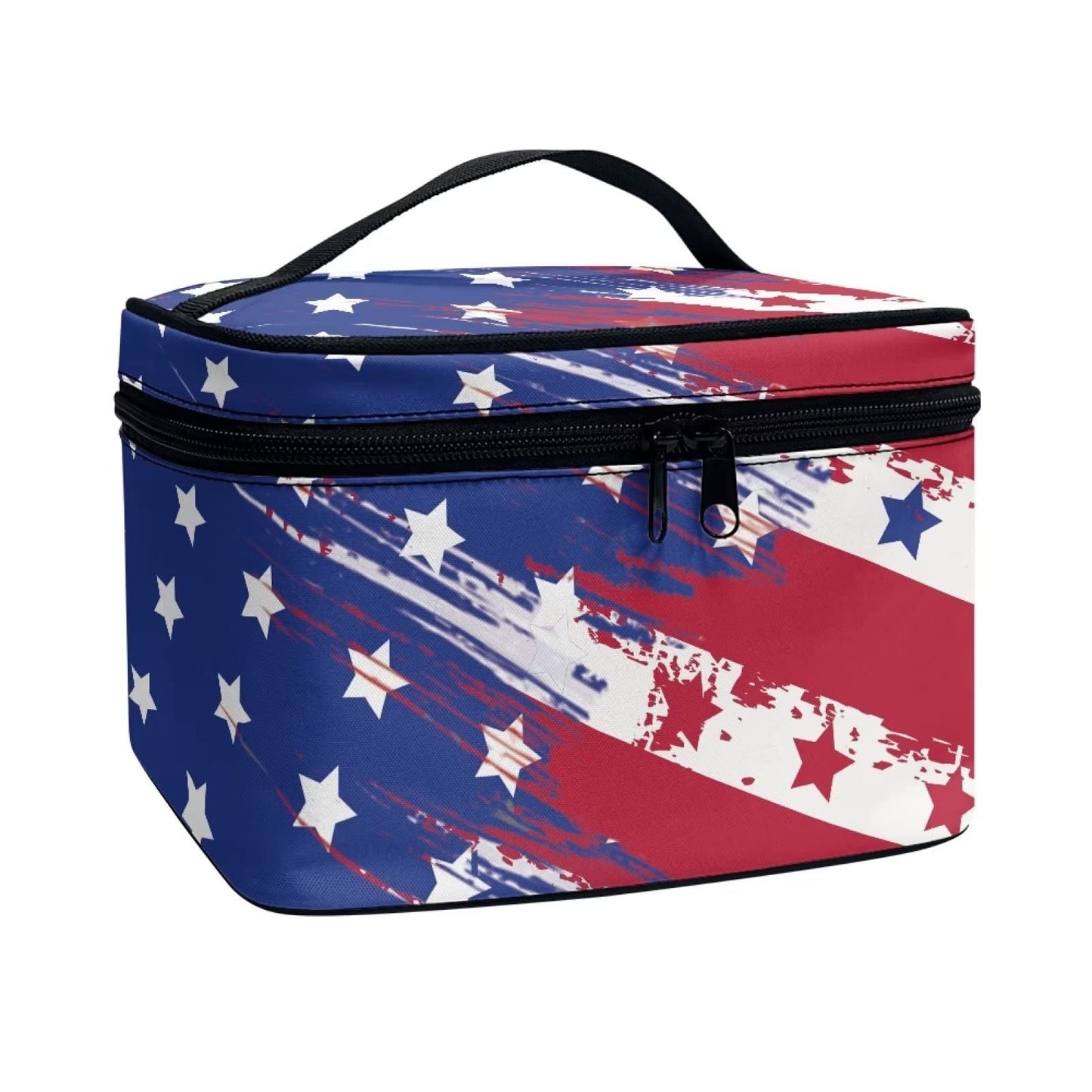 JEOCODY America Flag Cosmetic Bags for Women Travel Makeup Bag Portable Cosmetic Bag Multifunction Cosmetic Bag Toiletry Bag Large Capacity with Dividers for Cosmetics Makeup Brushes