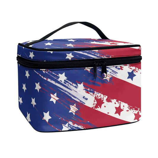 JEOCODY America Flag Cosmetic Bags for Women Travel Makeup Bag Portable Cosmetic Bag Multifunction Cosmetic Bag Toiletry Bag Large Capacity with Dividers for Cosmetics Makeup Brushes