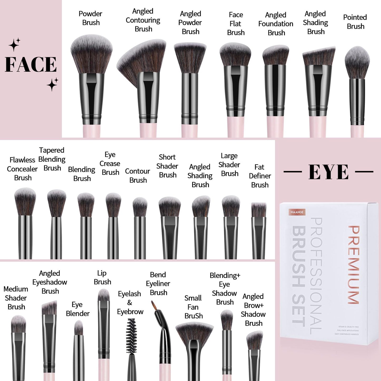 Makeup Brushes, 25pcs Makeup Brush Set Premium Synthetic Concealer Blush Foundation Eyeshadow Brush Professional Make up Brushes with Gift Box(Pink)