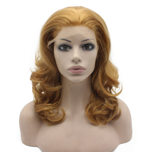 Mxangel Medium Long Wavy Blonde Synthetic Lace Front Blond Wig Natural