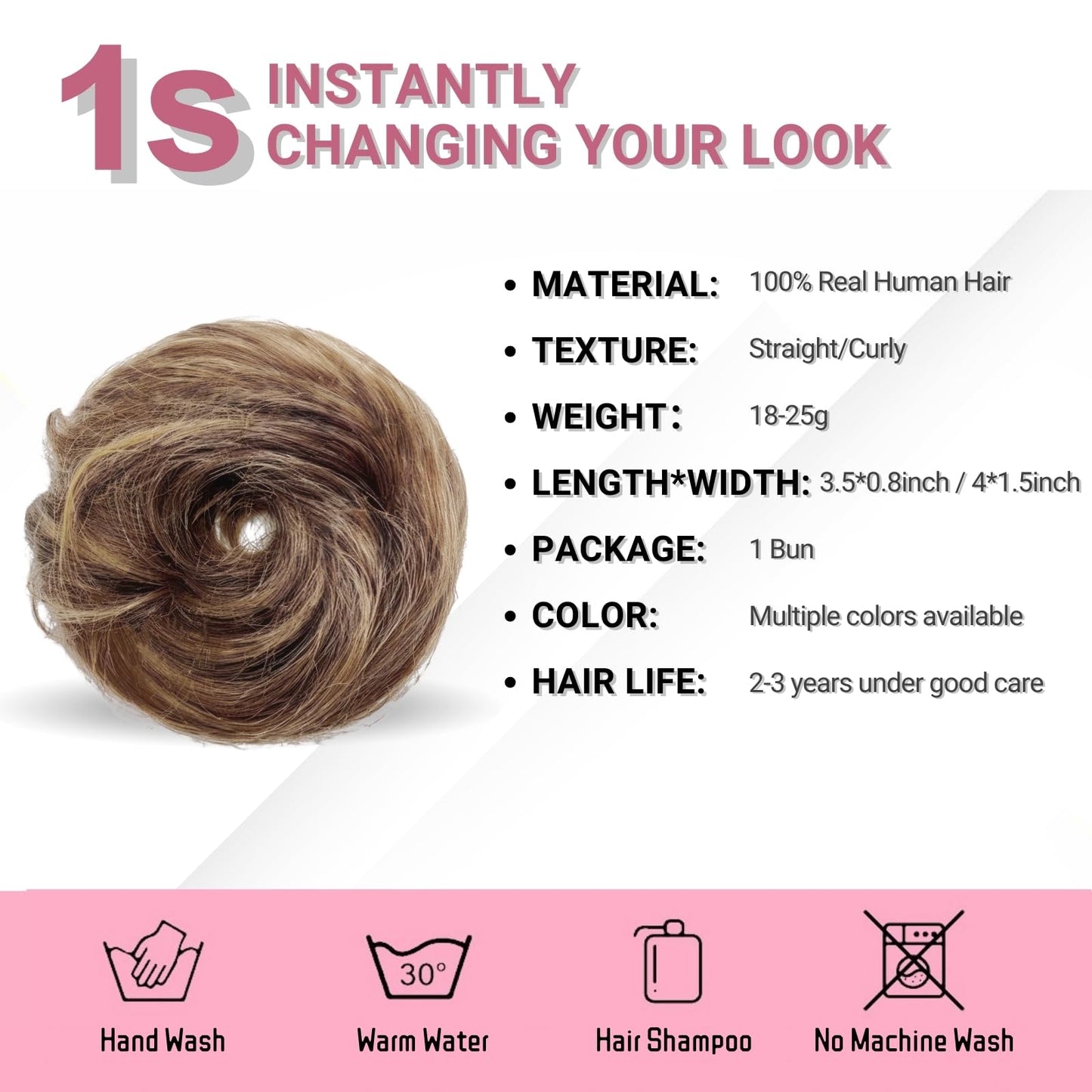 MINGATEC Human Hair Bun, Messy Bun Hair Piece 100% Human Hair, Messy Bun Hair Scrunchie Real Hair Bun Updo Hair Piece for Women Girls (Chocolate Brown Mixed Caramel Blonde)