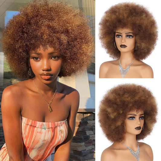 Wallden Hair Afro wigs for Black Women Glueless Wear and Go Wig 70's Short Afro Puff Wigs Big and Fluffy Heat Resistant Synthetic Colored Wig for Cosplay Costume Halloween Use (30/33)