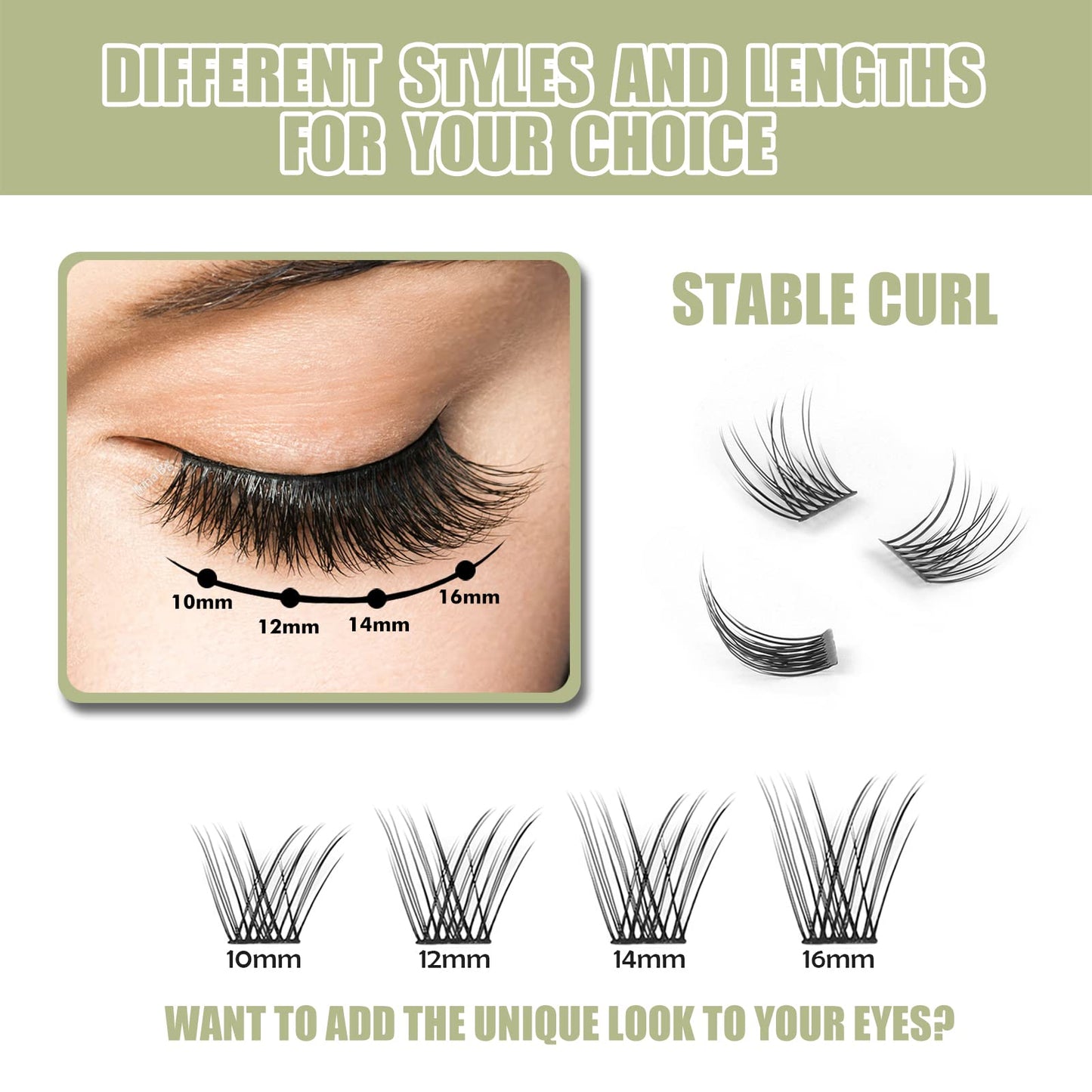 DIY Eyelash Extension, Glue Bonded Band Individual Lash 12 Clusters Natural Lashes Set, Home Eyelash Extension, C curl Lashes Pack (10MM-Natural)