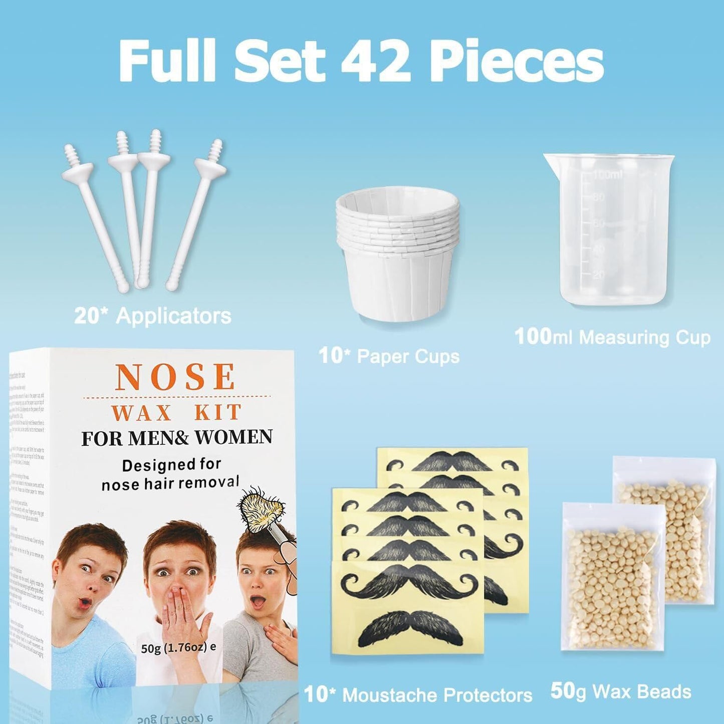 Nose Wax Kit from CoFashion 50g Wax for Nose Hair Removal, Nose Waxers Nose Wax Kit for Men Ear Hair Waxing Kit with 20 Applicators Nose Hair Remover Waxing Kit, 10 Paper Cups