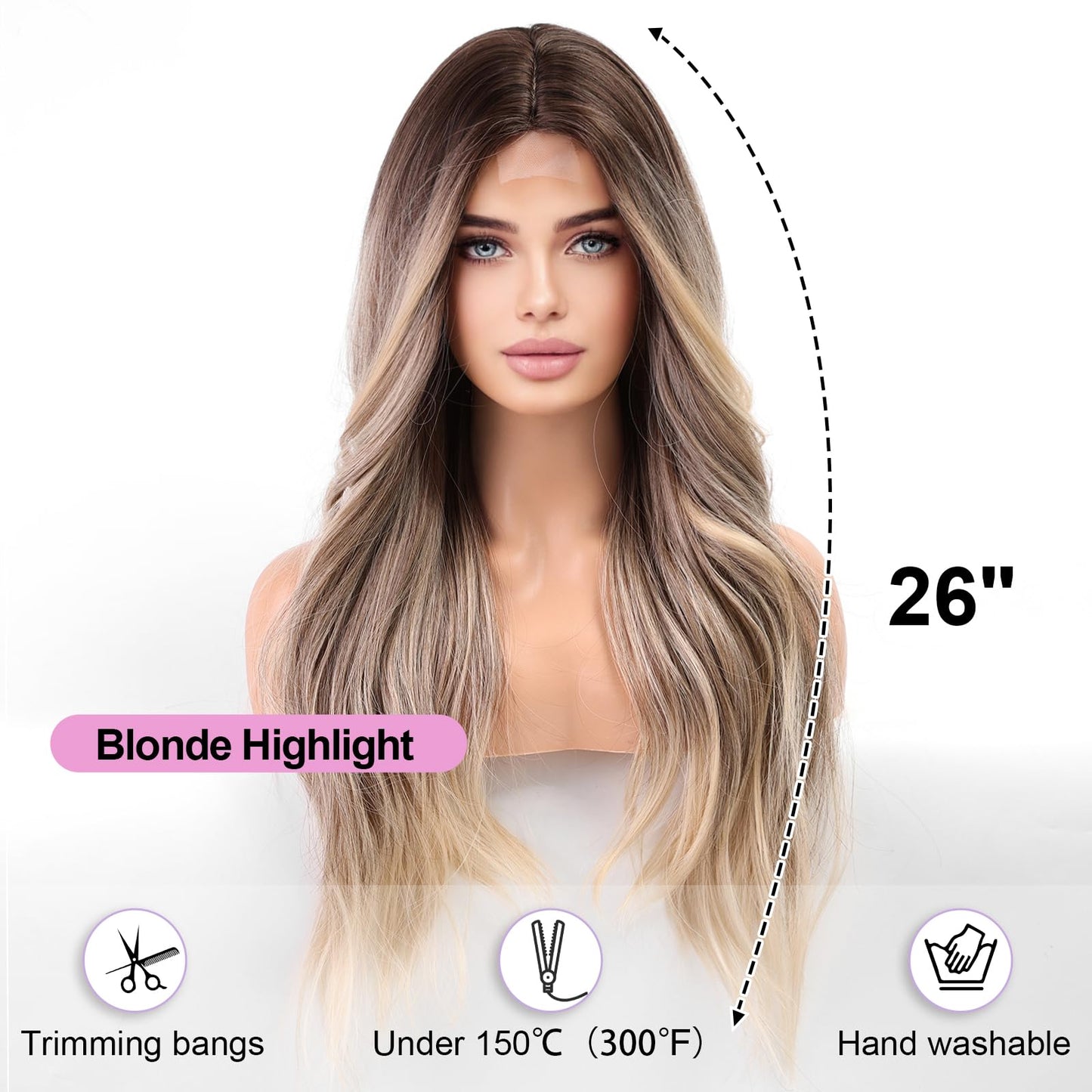 Getshow Long Blonde Wavy Wigs for Women Synthetic Wig for Party