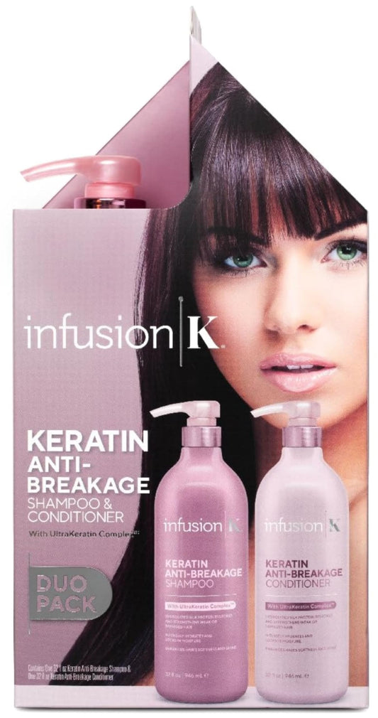 Infusion K Keratin Anti-Breakage Shampoo & Conditioner with UltraKeratin Complex | Hydrates & Strengthens | Enhances Softness & Shine | Color Safe | Paraben, Cruelty, & Sulfate Free - Duo Pack